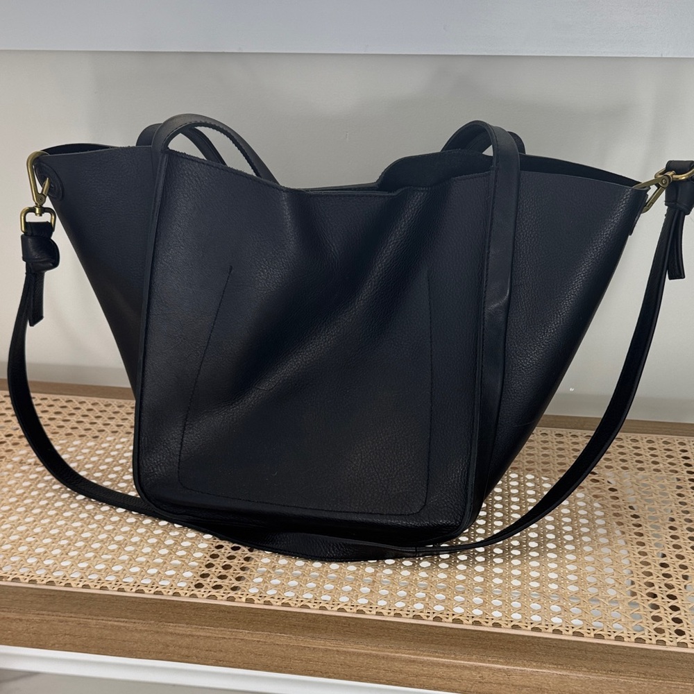 Madewell Black Leather Tote Bag